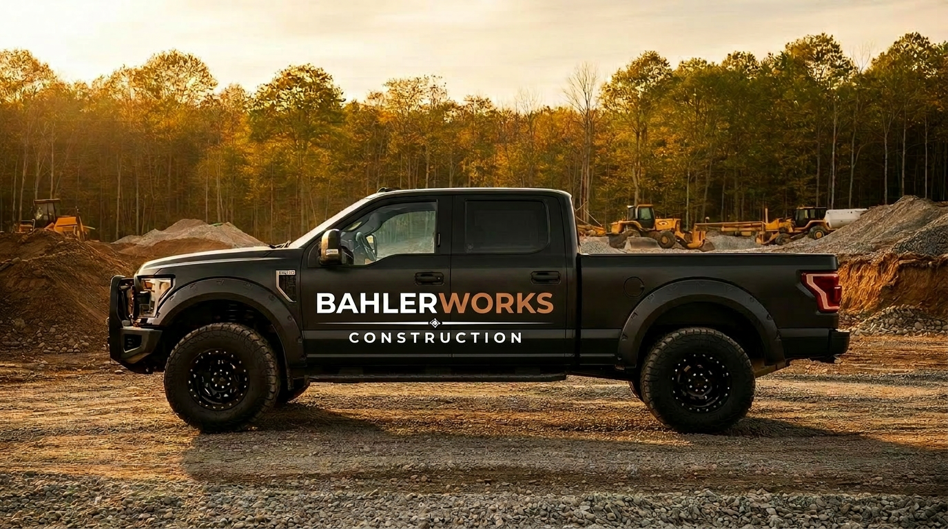 Black Bahler Works pickup truck at a construction site in Ellington, CT